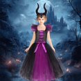 thumbnail image 7 of Kogui Halloween Witch Cosplay Outfit Mesh Tail Sundress For Girls Party & Stage Show (Purple, 10-12 Years), 7 of 7