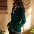 thumbnail image 6 of TGSLY Women's Velvet Button Down Shirts Lightweight Soft Collared Long Sleeve Tops Dressy Casual Solid Color Fall Blouses with Pockets M, 6 of 10