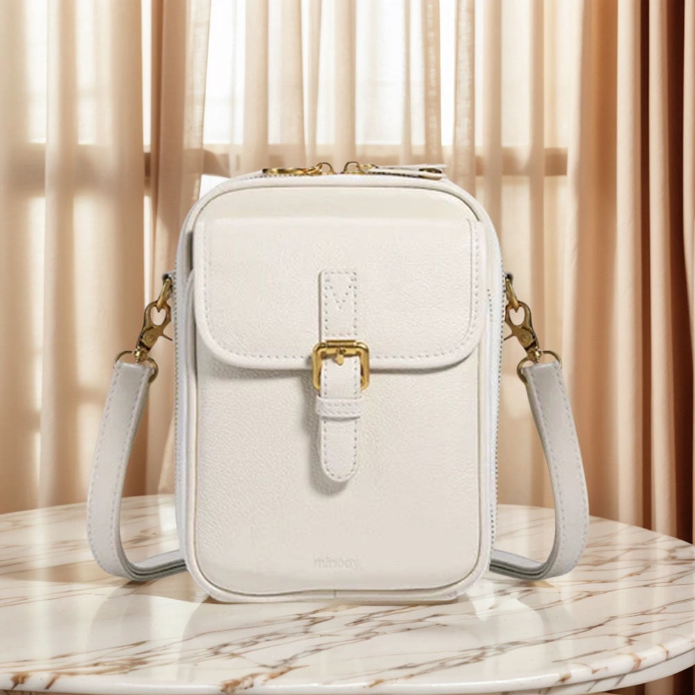 PU Leather Small Crossbody Cell Phone Bag with Adjustable Removable Strap Zipper Shoulder Handbag Purse Cellphone Bag Wallet Purse for Women Men (White)