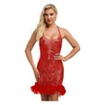 thumbnail image 3 of Latin Ballroom Performance Dress Women Halter Sleeveless Sheer Mesh Bodycon Lyrical Sequined, 3 of 5