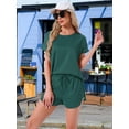 thumbnail image 3 of DARING DIVA Satin Pajama Short Sleeve Crew Neck Top Set M Dark Green, 3 of 6