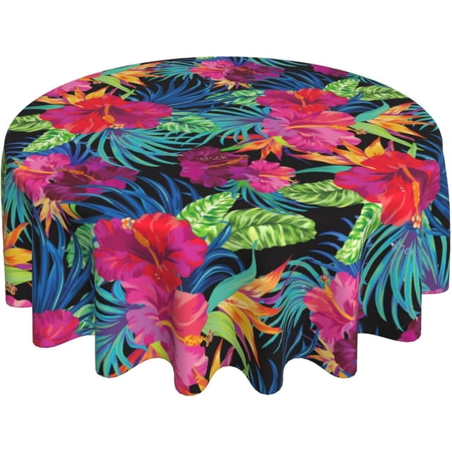 Tropical Flower Round Tablecloth 60 Inch Washable Reusable Decoration Table Cover for Kitchen Party