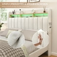 thumbnail image 4 of SIBEDS LED Bed Frame with Drawer Pockets and Linen Upholstered Cream Wingback Headboard, Queen, 4 of 8