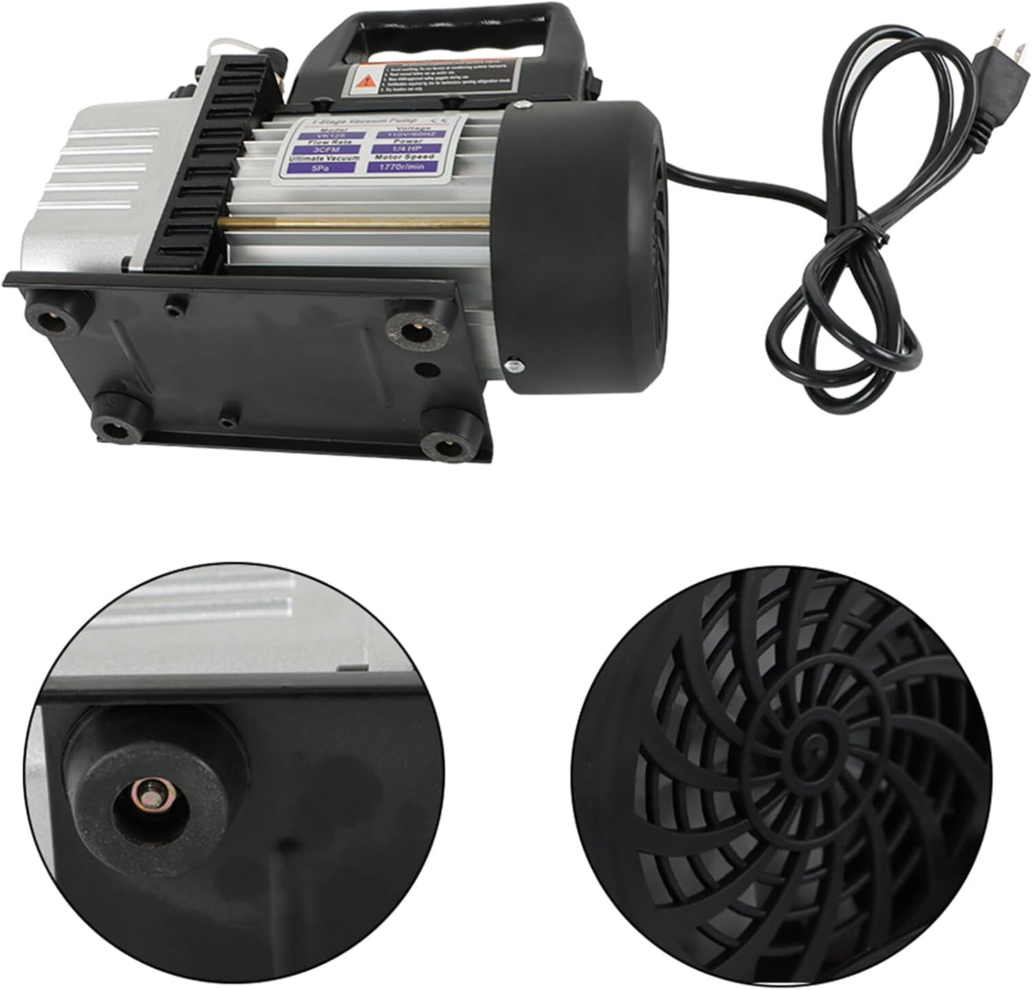 MechEquip Vacuum Pump 3CFM 110V/60hz 5Pa Vacuum Pump Black