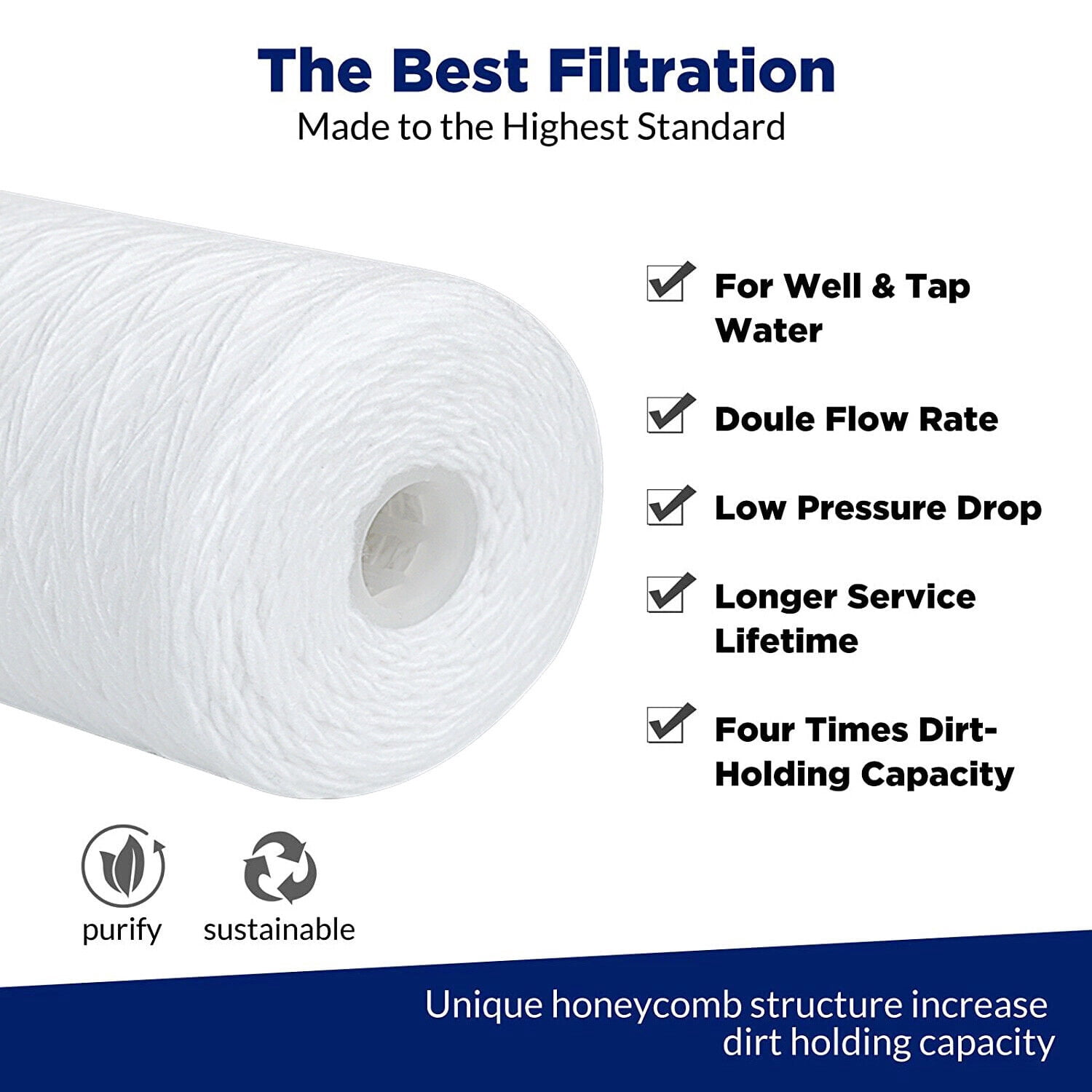 Membrane Solutions 5 Micron 10" x 4.5" Whole House String Wound Sediment Filter for Well Water, Compatible with 84637, WPX5BB97P, PC10, 355214-45, 355215-45, WP10BB97P, WP5BB97P, 4 Pack