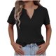 thumbnail image 1 of Mujeres de Verano Tops Nuevo Color Sólido Cuello en V Manga Corta con una Hendidura en el Doblado, Poliéster, 1 of 8