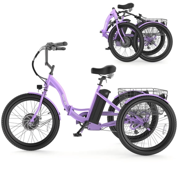 Gocio 24" Adult Electric Tricycle, Peak 500W Motor, 48V 10.4AH Battery, Max 15Mph,7-Speed Cargo 3-Wheel Electric Bike UL2849 Certified