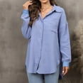 thumbnail image 4 of RQYYD Button Down Shirts for Women Lapel V Neck Long Sleeve Drop Shoulder Shirt Fall Winter Blouse Top Plain Tees with Pocket Light Blue M, 4 of 8