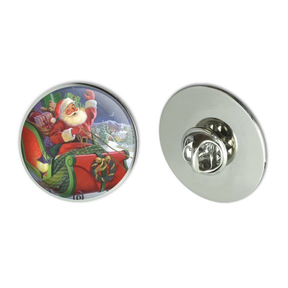 Christmas Holiday Santa Merry Sleigh Ride Metal 1.1" Tie Tack Hat Lapel Pin Pinback