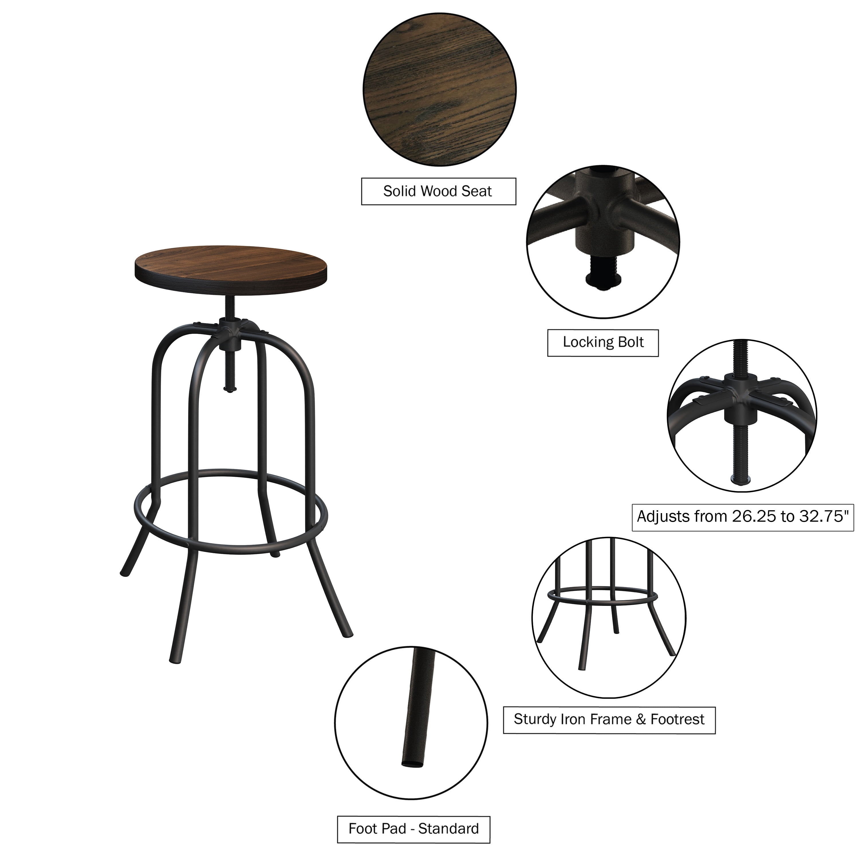 Lavish Home Set of 2 Swivel and Adjustable Bar Stools for Bar or Counter