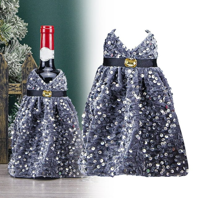 Housse de Bouteille de Vin Paillettes Robe Rouge Décoration de Bouteille de Vin Paillettes Bouteille de Noël pour Décoration de Table de Dîner de Noël
