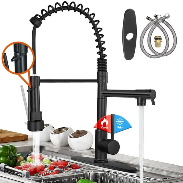Grifo para Fregadero con 2 Salidas Mezcladora para Cocina De Acero Inoxidable, Tirar del Anillo Libera las Manos, Grifos Monomando Desplegable Llaves para Incluye 2 Mangueras Fría y Caliente