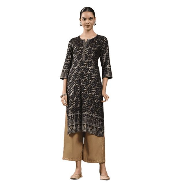 Biba Rangriti Kurta Droit Ethnique Indien (Festive Essentials 20822), Noir, Taille 34