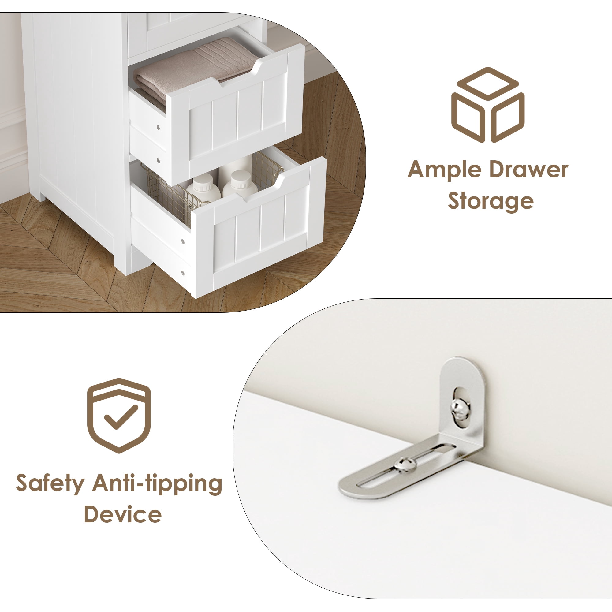 Homfa Bathroom Storage Cabinet, Free Standing Narrow Cabinet with 4 Drawers Entryway Storage Organizer for Living Room Bedroom, 2PCS, White