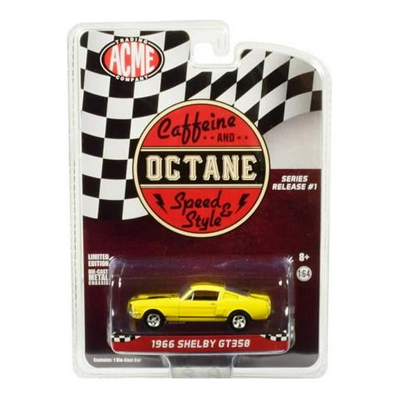 1966 Ford Mustang Shelby GT350 Yellow with Black Stripes Caffeine and Octane (2017) TV Show Release #1 in the Series 1/64 Diecast Model Car by Greenlight for ACME