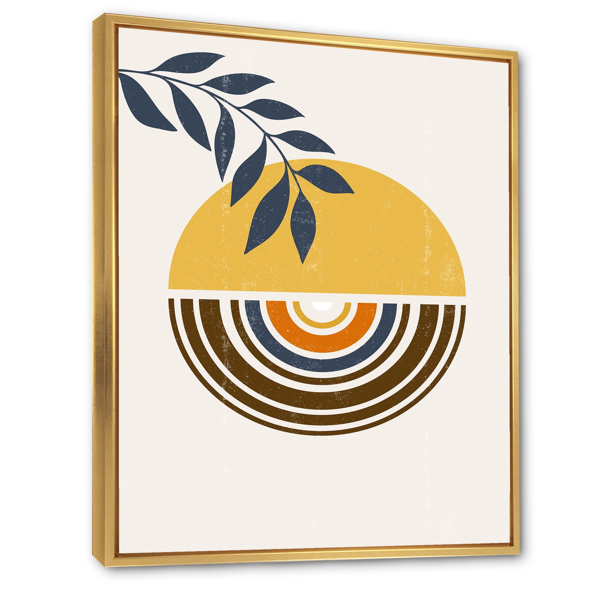 Designart 'Abstract Sun and Moon Leaves ' Modern Framed Canvas Wall Art Print