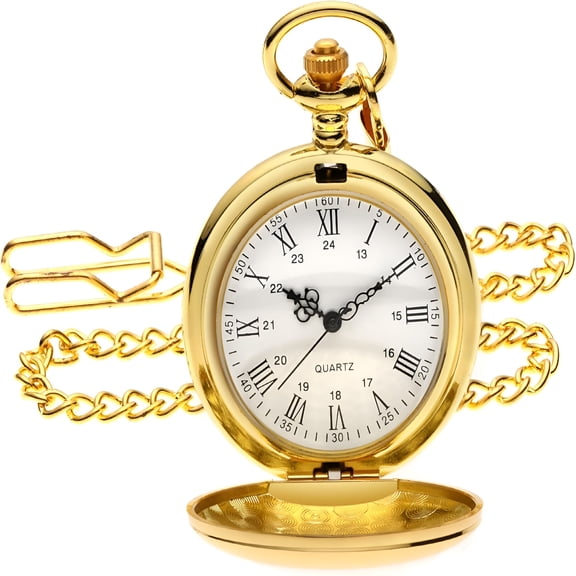 DESIGNICE Smooth Vintage Pocket Watch with Chain,Classic Alloy Pocket Watches for Men Women,1920S Style Quartz Pocketwatch,1.78"Diameter