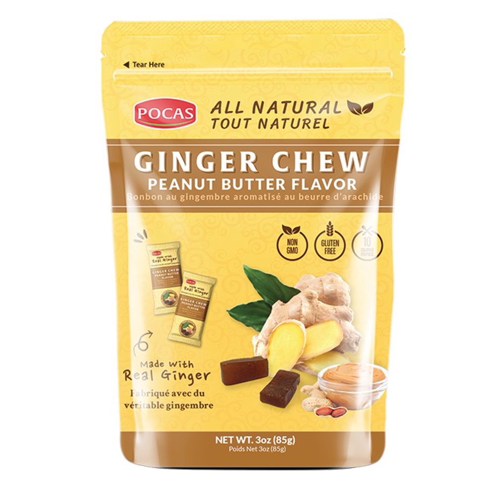 Pocas Ginger Chew Candy (Pack of 4) Peanut Butter Flavor