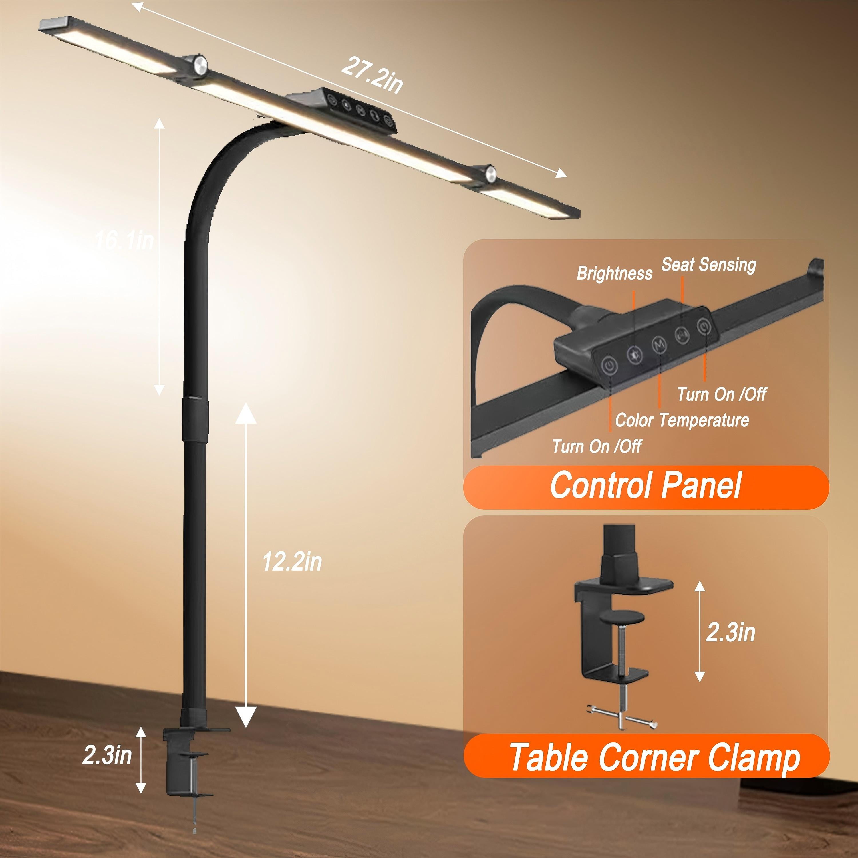 DKTIOP Large Desk Lamps for Home Office, 27.1 Architect Desk Lamp with Clamp, 24W Ultra Bright LED Desk Light Stepless Dimming Eye-Caring Office Desk Lamp for Study Work