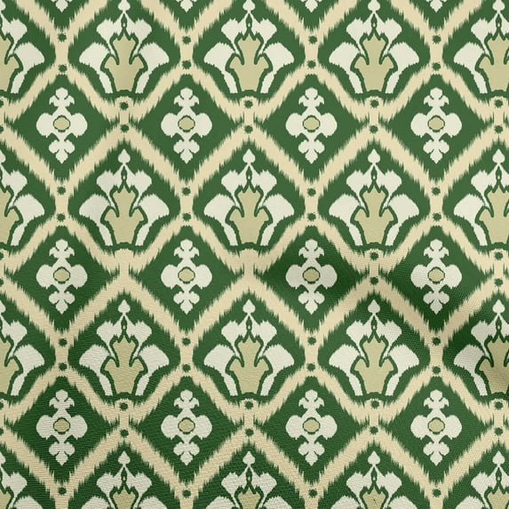 oneOone Cotton Silk Forest Green Fabric Asian Ikat Fabric For Sewing Printed Craft Fabric By The Yard 42 Inch Wide