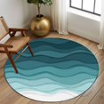 thumbnail image 2 of Round Rugs 5Ft, Turquoise Stripes Round Area Rug Washable Indoor Throw Carpet, Farmhouse Gradient Sea Waves Beach Soft Non Slip Circle Rug for Cabinet Bathroom Home Decor Aesthetic, 2 of 8