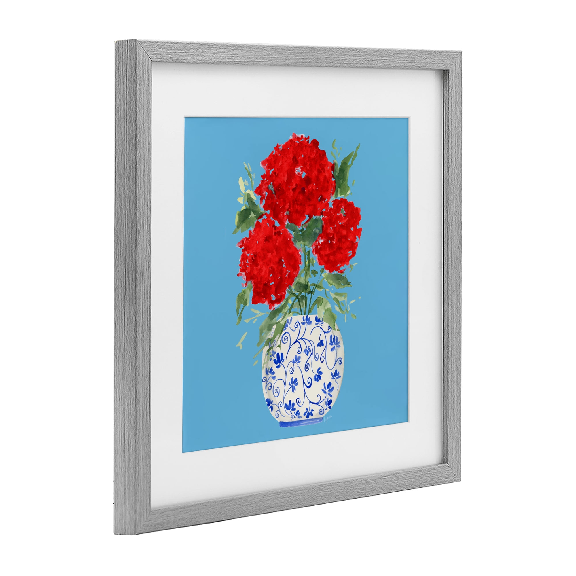 Stupell Industries Bold Red Hydrangea Trio Gray Framed Print Under Glass, design by Lucille Price