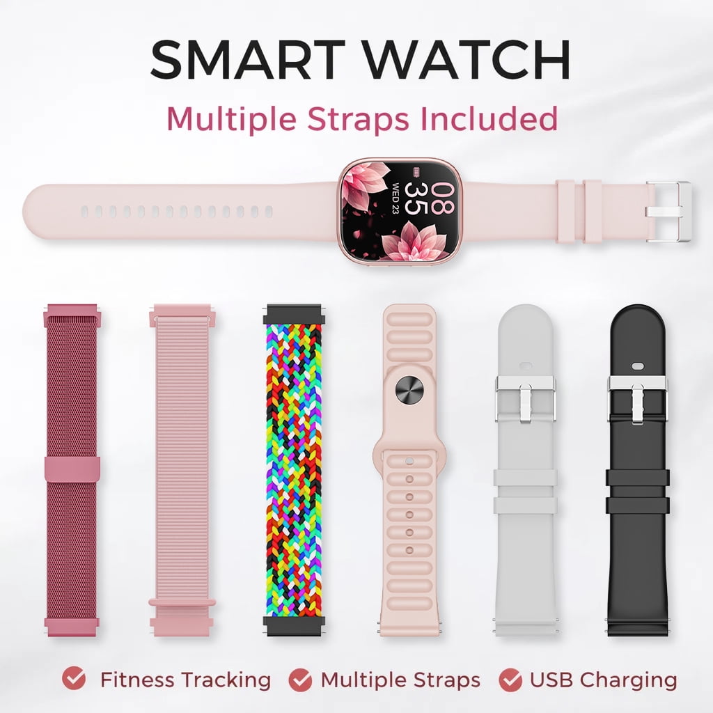 Mingdaln Smart Watches for Women Android iPhone (7 Bands Gift Set), [1.85" AMOLED Screen] Smartwatch Fitness Tracker Ip68 Waterproof with Bluetooth Calls, AI Control, 7 Days Battery，Pink