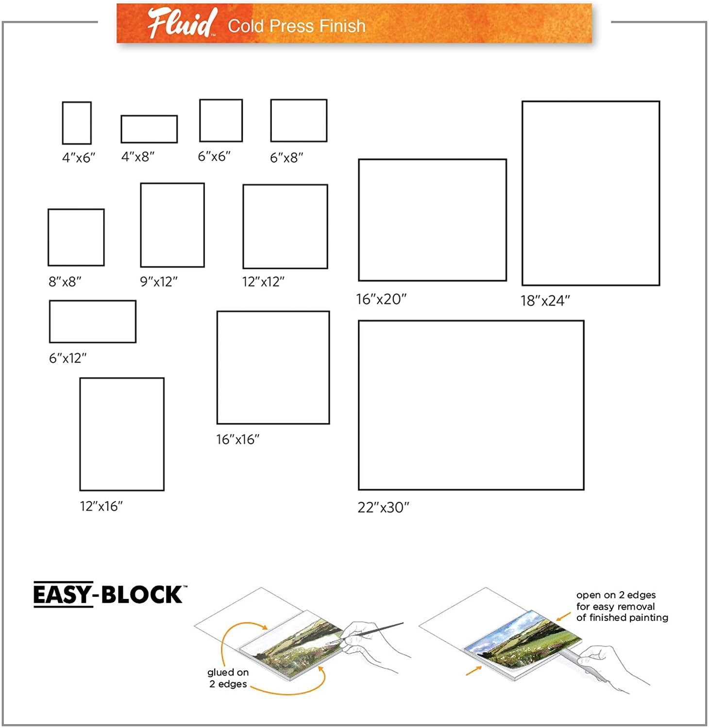 Global Art Fluid Watercolor Paper Block, Cold-Press, 12in x 16in 15 Sheets/Pad
