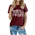 thumbnail image 4 of RKSTN Hauts pour Femmes Saint-Valentin Cœur Lettre Imprimée Mode Blouse Confortable Hauts Tempérament Couleur Unie Col Rond Manches Courtes, 4 of 5