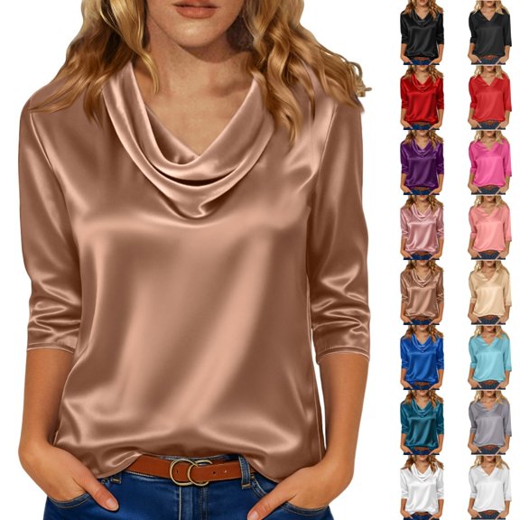 Bmisegm 3/4 Sleeve Tops For Women V Neck T Shirt Casual Blouse Daily Wear Tops Womens Tops Khaki_002 XL