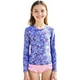 thumbnail image 4 of lnmuld Kids Swimsuits Girls Long Sleeve Floral Print Rash Guard and Striped Swim Shorts Bikini Set for Swimming Training and Beach Size:10-11 Years, 4 of 9