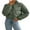 Army Green, variant on TJAZFJPA Black Cropped Jacket Women Autumn and Winter Long Sleeved Zipper Drawstring Waist Stand up Collar Solid Color Bread Coat Cotton Coat Corduroy Jacket Women Moto Jacket Women