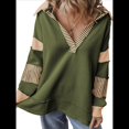 thumbnail image 2 of Sudadera de Mujer de Gran Tamaño con Cuello de Patchwork y Rayas de Colores Contrastantes, Estilo Informal. Verde XXL, 2 of 7