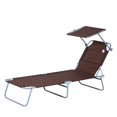 thumbnail image 1 of Brown Adjustable Outdoor Lounge Chair with Sun Shade - Patio Chaise Lounge for Beach, Garden & Camping - Metal Frame & Oxford Cloth - 73.5" x 22.8", 1 of 7