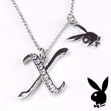 Platinum Plated Charm - Playboy Necklace Initial Letter X Pendant Bunny Charm Crystals Platinum Plated