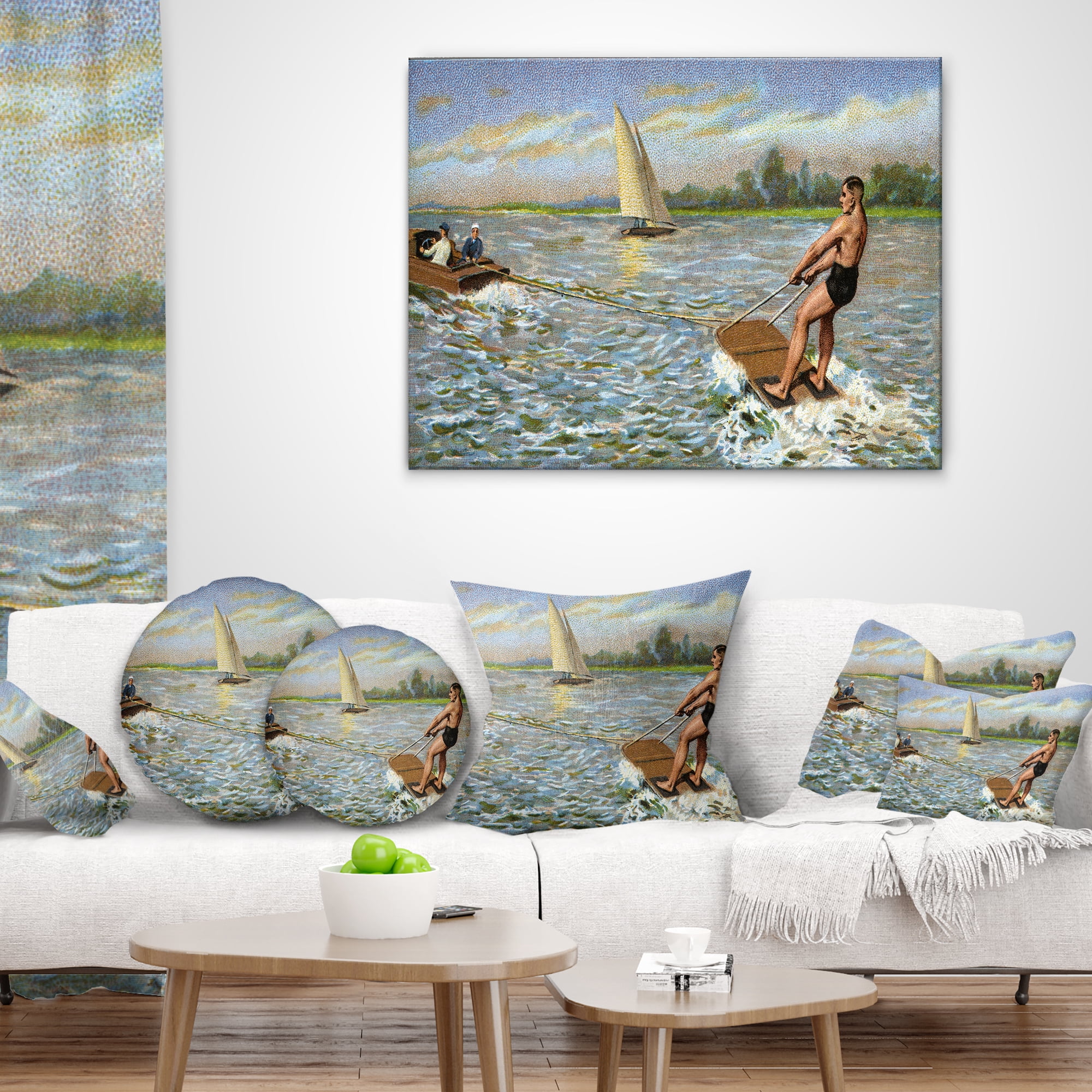 Designart Water Skiing - Photography Throw Pillow - 12x20