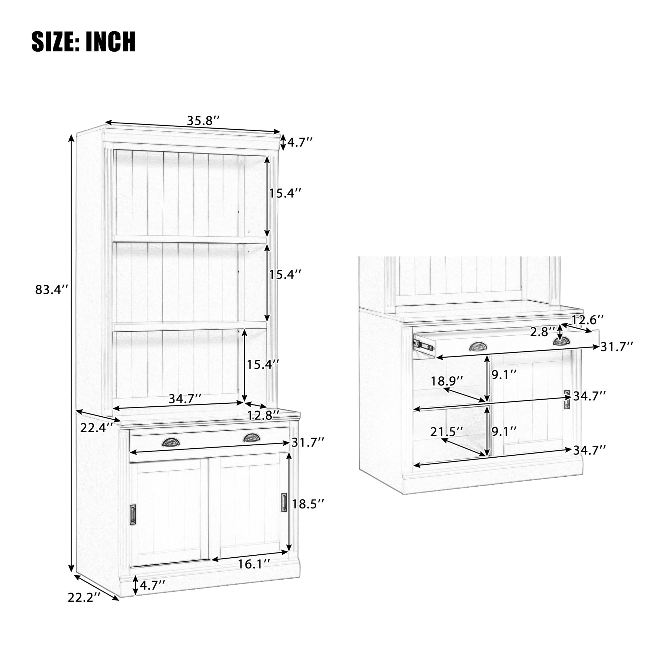 GDF Studio Caldon 83.4" Bookshelf with LED Lighting, Drawers & Sliding Doors, Modern Bookcase for Home Office, White, Set of 2