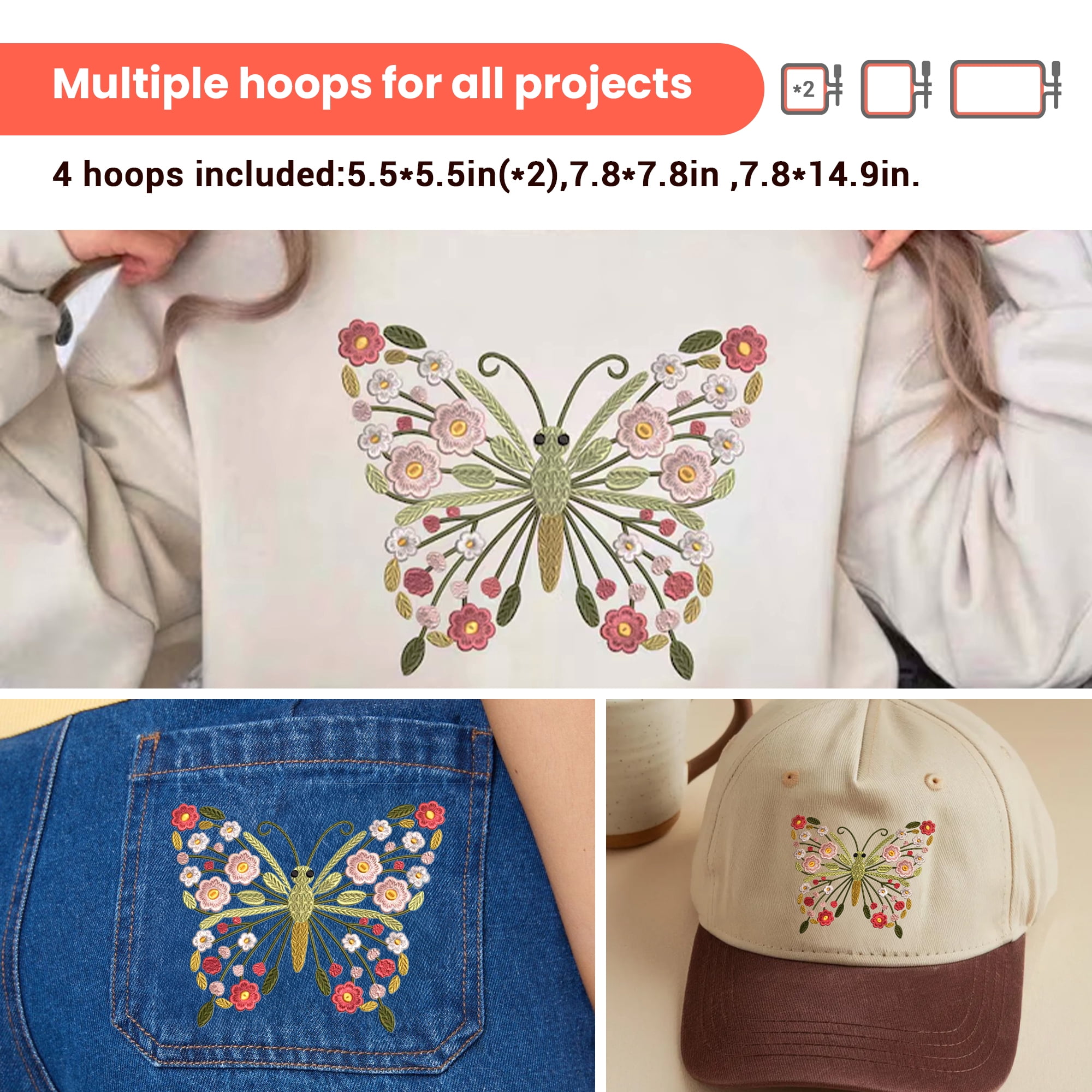 Poolin EOC07RE Embroidery Machine with Large 7.9 x 15 Inch Hoop, Computerized Embroidery Machine for Home & Small Business,