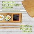 thumbnail image 3 of BambooMN 6 Piece, 2 Sets of 7" Reusable, Eco-Friendly, Carbonized Brown Bamboo Sushi Serving Plates/Trays: Chopsticks, and Soy Sauce Dishes Included!, 3 of 5