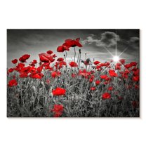 Elephant Stock Red Poppies Pop Wall Art - Horizontal Canvas Wall Art - Living Room Wall Decor - Floral And Botanical Canvas - Red And Gray Decor By Melanie Viola - 24" x 16"