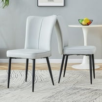 AENKYO Dining Room Chairs Set of 2, PU Leather Upholstered Kitchen Table Chairs with High Back and Metal Legs, Light Gray