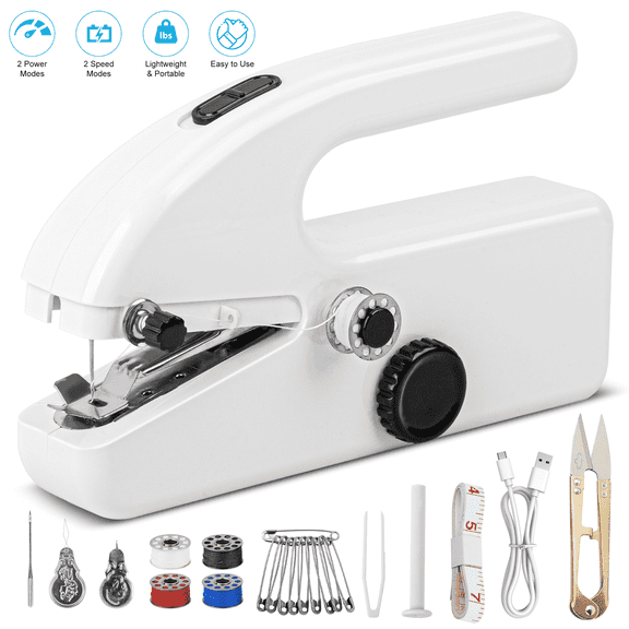 BCOOSS Small Handheld Sewing Machine, Portable Mini Sewing Machine for Hemming with 2 Speed Modes
