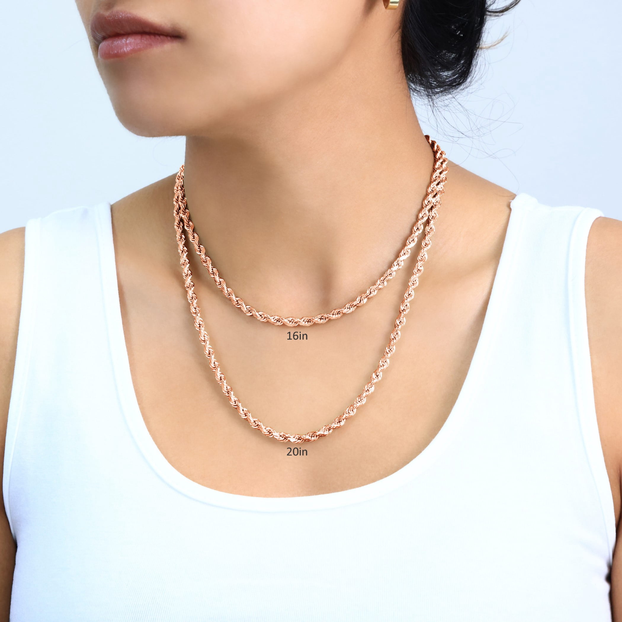 Nuragold 10K Real Rose Gold Rope Diamond Cut Chain Necklace 16"-30" (1.5mm-6mm) Italian Jewelry for Men & Women