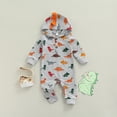 thumbnail image 3 of Baby Boy Girl Long Sleeve Hooded Jumpsuit Cartoon Dinosaur Printed Romper Bodysuit Overall Outfits, 3 of 7