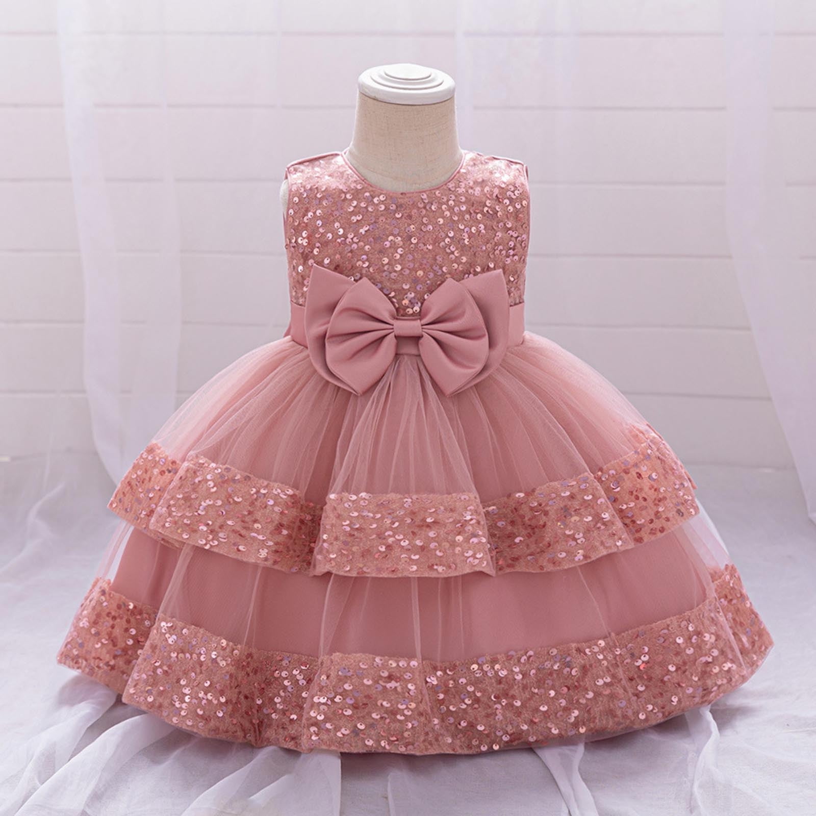 Baby Girl Pageant Dress Sleeveless Sequins Princess Dress Toddler Flower Wedding Birthday Party Gown Dresses 6 Months-3 Years
