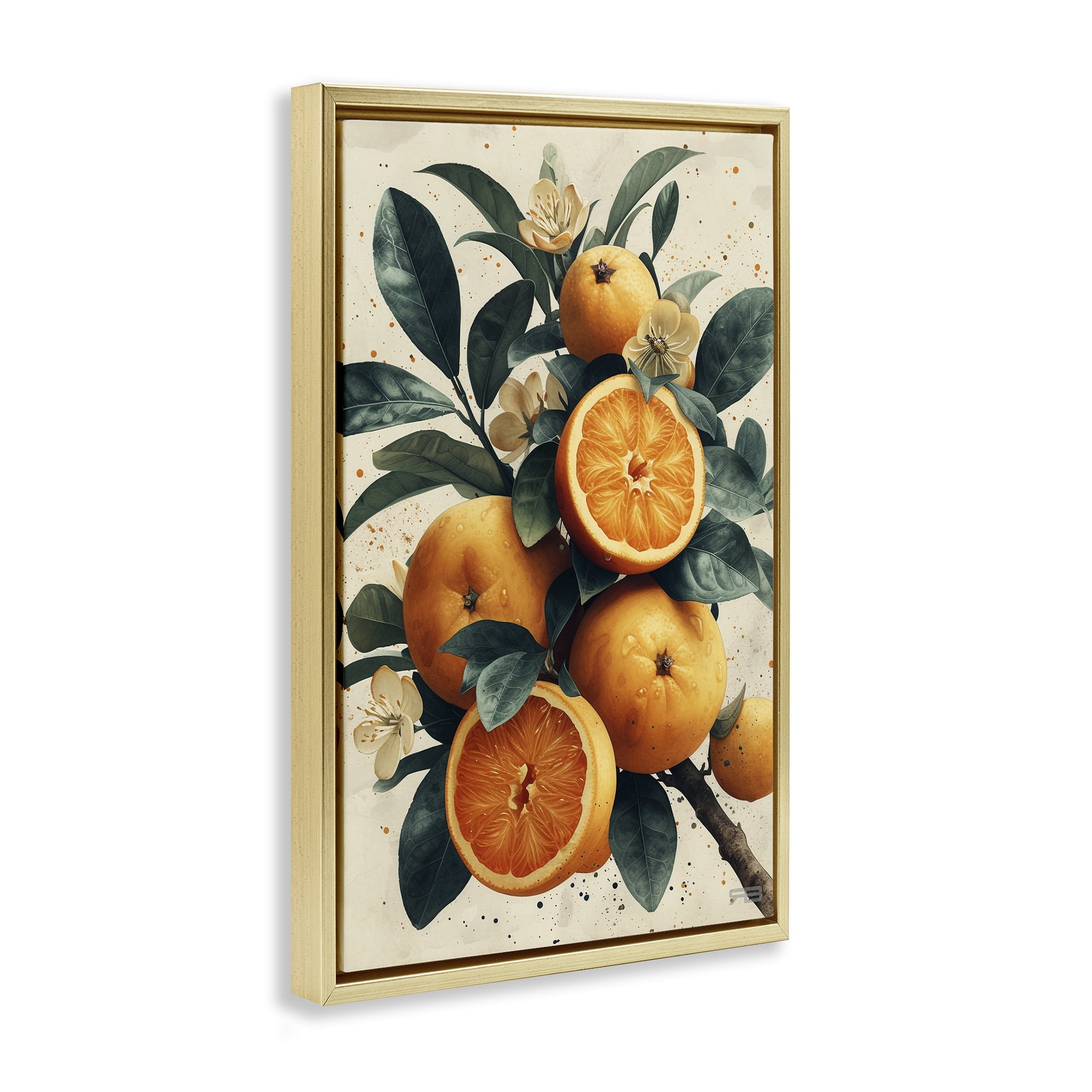 Stupell Industries Vibrant Citrus Branch Food & Beverage Painting Gold Floater Framed Canvas Art Print Wall Art, 17 x 25