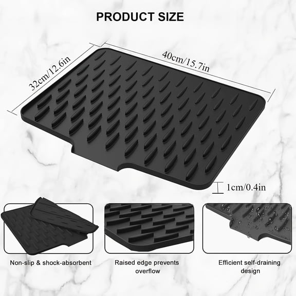 Kitchen Silicone Sink Drain Mat with Built-in Drainage Design Non-Slip Easy Clean Countertop Protector for Kitchen Bathroom Refrigerator
