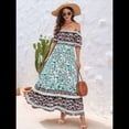 thumbnail image 4 of Vestido Informal, Fluido, con Estampado Floral Bohemio, Hombros Descubiertos, para Mujer (Verano 2025) Verde M, 4 of 9
