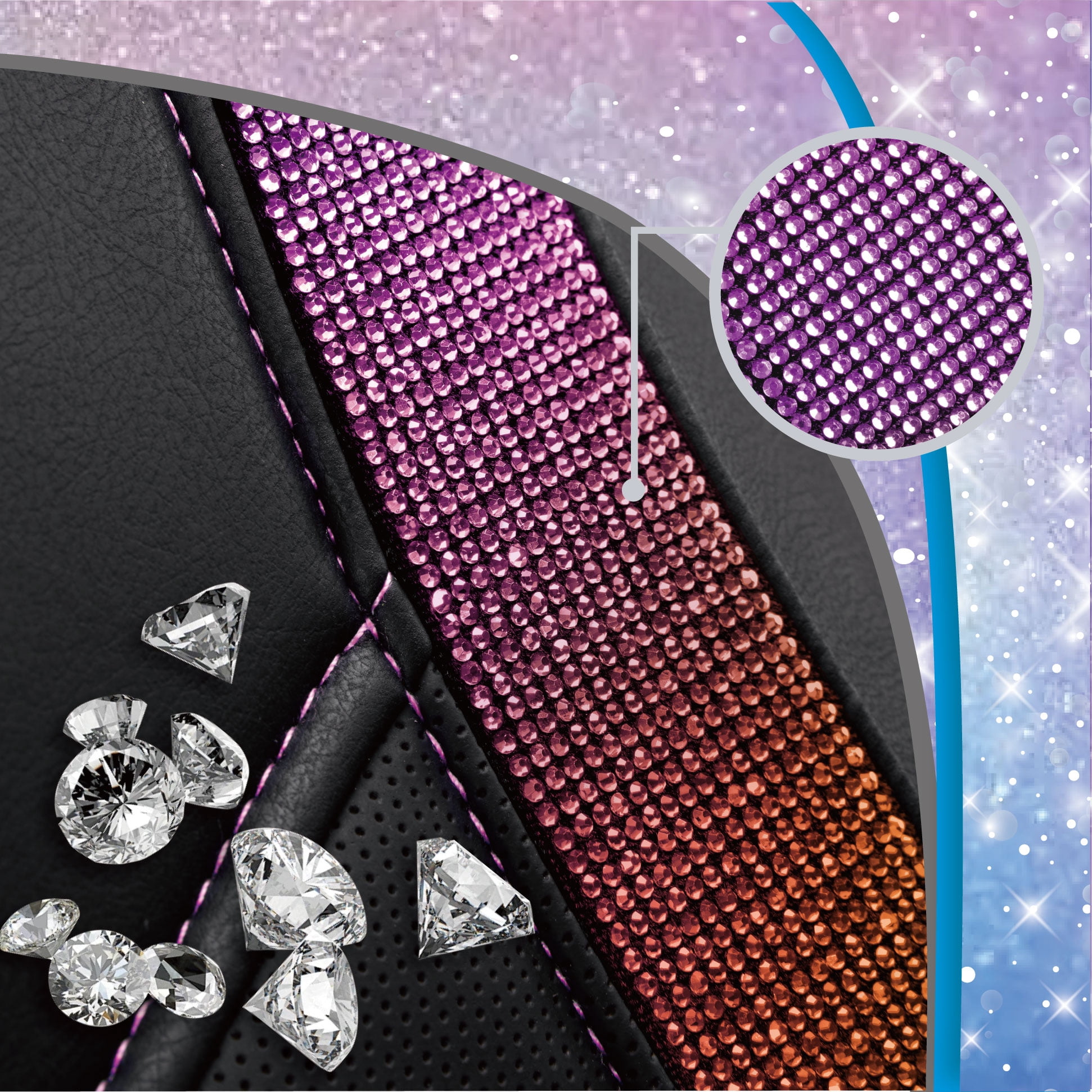 Auto Drive Diamond Leather Car Seat Cover,Luxury Bling Crystal Design,Universal Fit for Cars,SUVs Pink Orange
