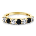 thumbnail image 2 of Gem Stone King 1.07 Ct Round G/H Lab Grown Diamond Black Onyx 18K Yellow Gold Plated Silver Ring, 2 of 4
